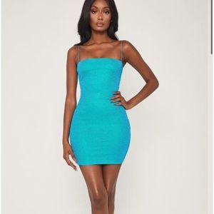 thin strap turquoise shimmer dress
